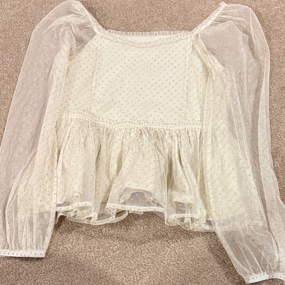 GAP Ivory Sheer Polka Dot Blouse